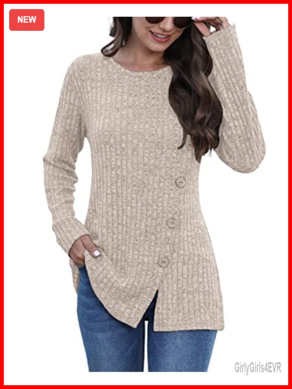 Women's Long Sleeve Crew Neck Lightweight Tunic Sweater Loose Casual Top